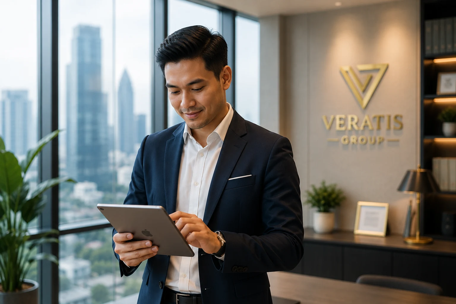Advisor moden Veratis menggunakan tablet