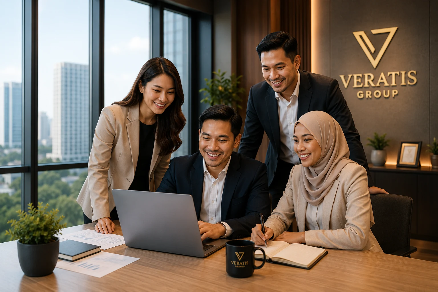 Pasukan profesional Veratis bekerjasama di pejabat moden